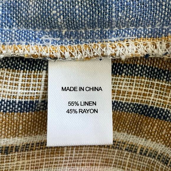 DREW Yellow White Blue Striped Linen Rayon Top Large - Picture 4 of 6